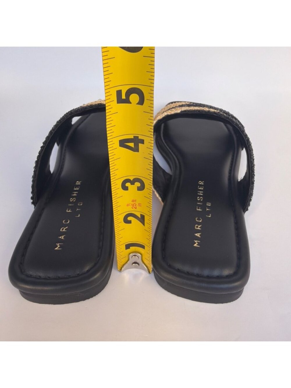 Marc Fisher Navie Slip-On Sandals Raffia Black Natural Slides Size 8.5 - Picture 6 of 12